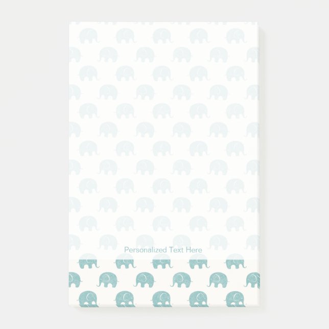 Teal Cute Elephant Pattern Post-it Notes (Front)