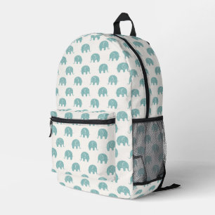 Teal Cute Elephant Pattern Printed Backpack