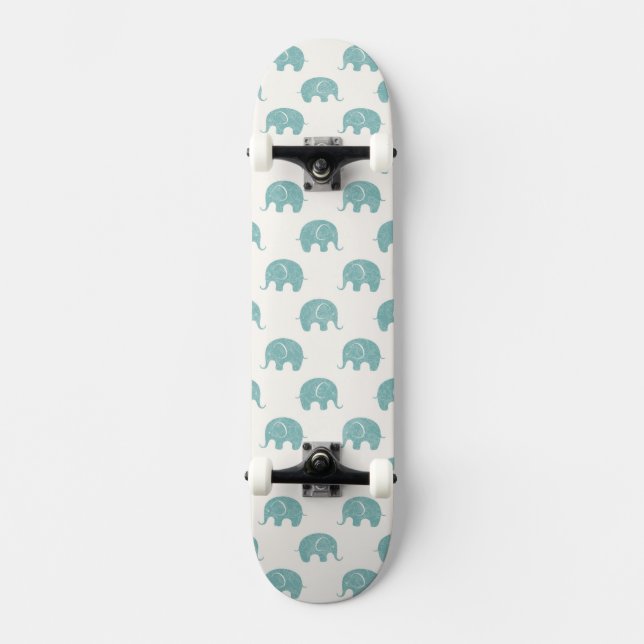Teal Cute Elephant Pattern Skateboard (Front)