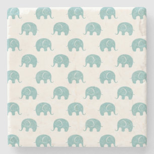 Teal Cute Elephant Pattern Stone Coaster