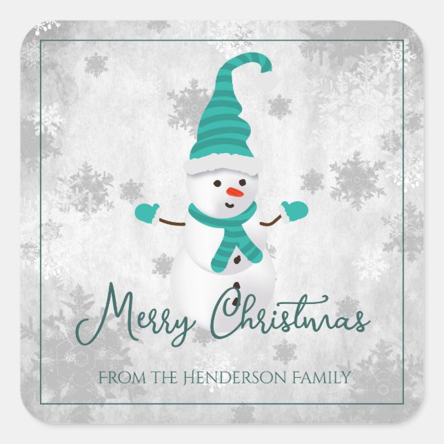 Teal Cute Snowman Christmas Sticker (Front)