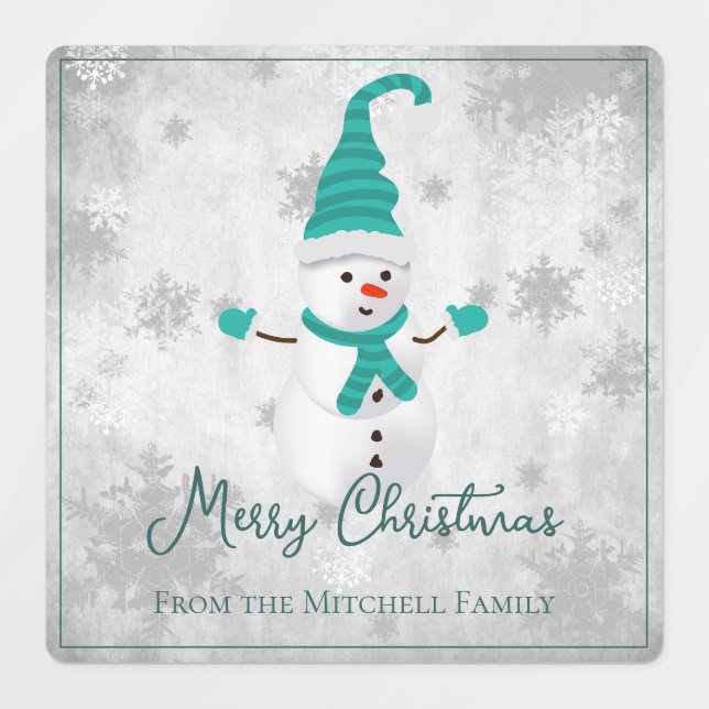 Teal Cute Snowman Holiday Baking Labels (Design 1)