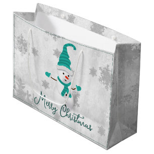Teal Cute Snowman Holiday Gift Bag