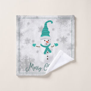 Teal Cute Snowman Holiday Towel Set