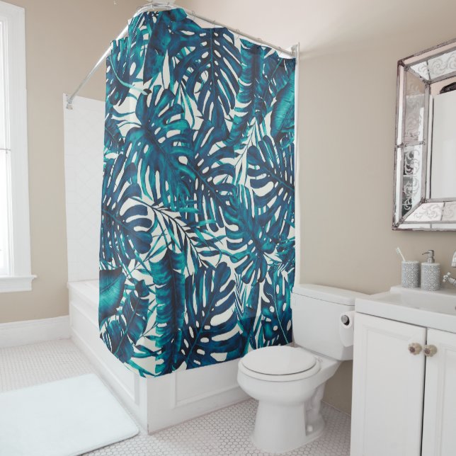 Teal Cyan Green Tropical Palm Leaves Summer Island (In Situ)
