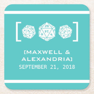 Teal D20 Dice Gamer Paper Coasters