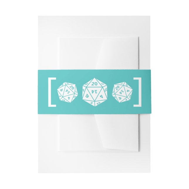 Teal D20 Dice Gamer Wedding Belly Bands Invitation Belly Band (Front Example)