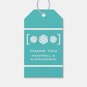 Teal D20 Dice Gamer Wedding Gift Tags