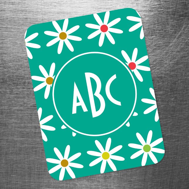 Teal Daisy Dots Monogram Magnet (Creator Uploaded)