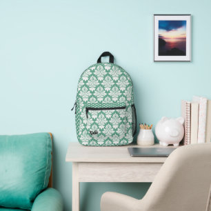 Teal Damask and Polka Dot Personalized Printed Backpack