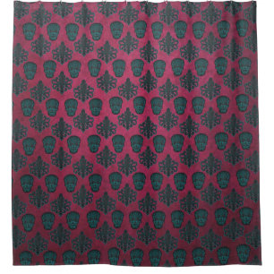 Teal Damask And Skulls On Textured Hot Pink