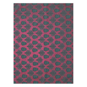 Teal Damask And Skulls On Textured Hot Pink Tablecloth