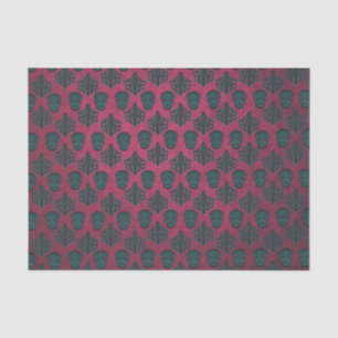 Teal Damask And Skulls On Textured Hot Pink Tissue Paper