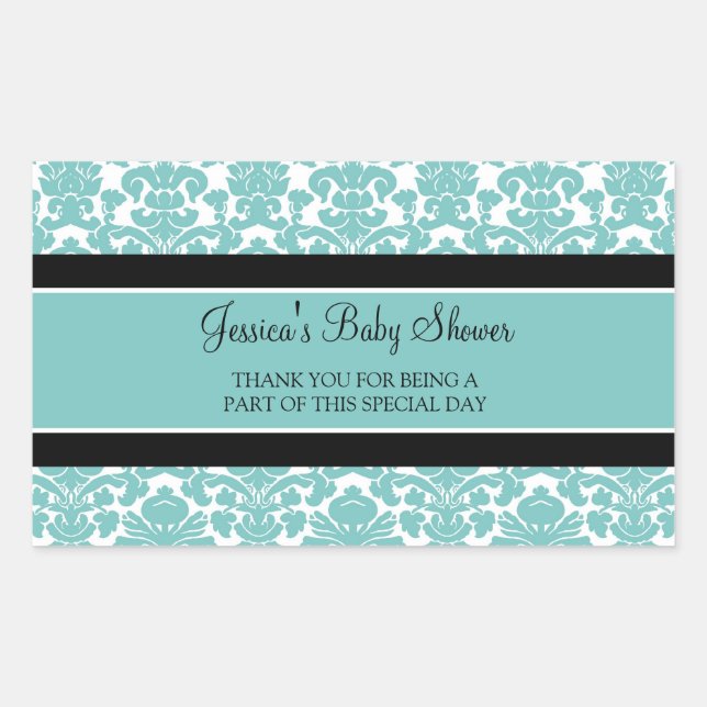 Teal Damask Baby Shower Favour Stickers (Front)