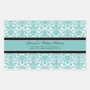 Teal Damask Baby Shower Favour Stickers
