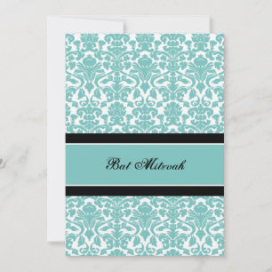 Teal Damask Bat Mitzvah Invitations