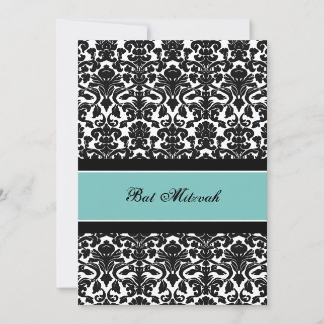 Teal Damask Bat Mitzvah Invitations (Front)