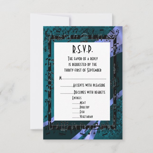 Teal damask black  formal wedding R.S.V.P RSVP Card (Front)