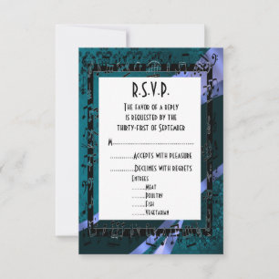 Teal damask black  formal wedding R.S.V.P RSVP Card