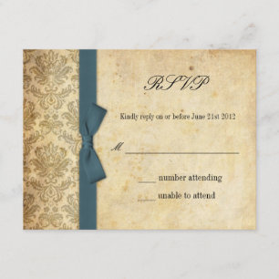 Teal Damask Bow Wedding RSVP