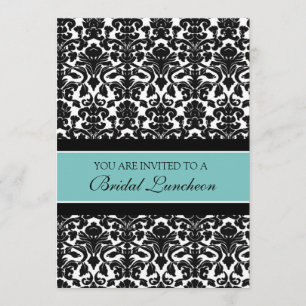 Teal Damask Bridal Luncheon Invitation Cards