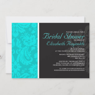 Teal Damask Bridal Shower Invitations