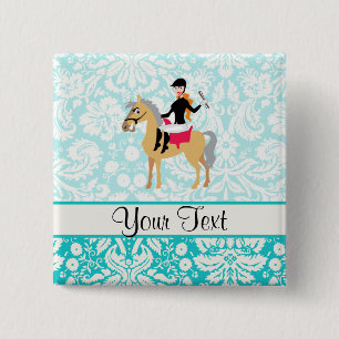 Teal Damask Equestrian 2 Inch Square Button