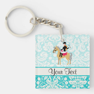 Teal Damask Equestrian Keychain