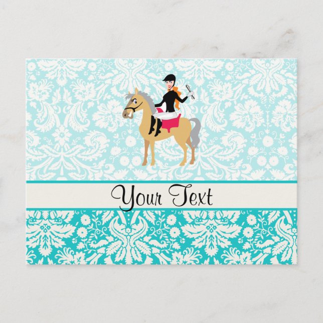 Teal Damask Equestrian Postcard (Front)