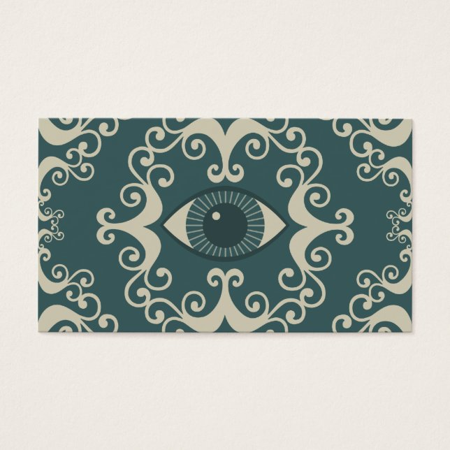 Teal Damask Eyeball Psychic Reader Cards (Front)