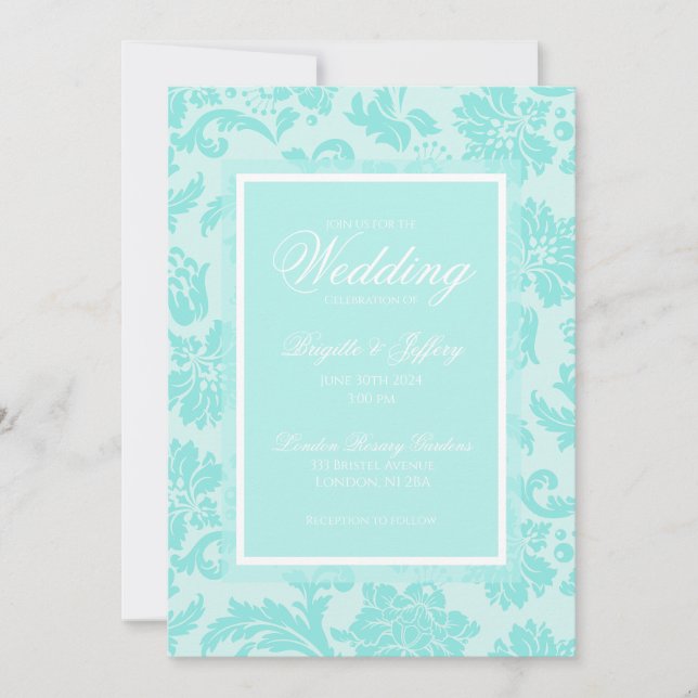 Teal damask invitation (Front)
