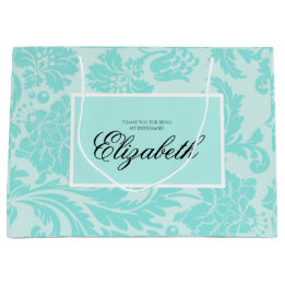 Teal damask large gift bag