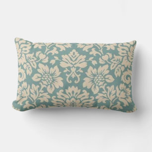 Teal Damask Lumbar Throw Pillow