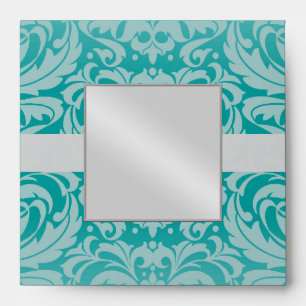 Teal Damask Monogram Ribbon Wedding Envelope