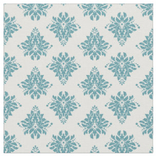 Teal Damask on Ivory Fabric