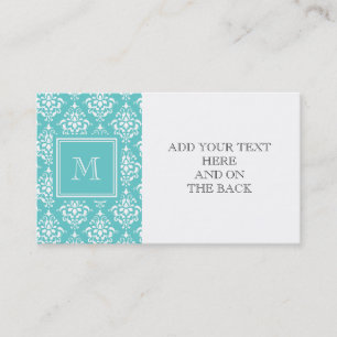 Teal Damask Pattern 1 with Monogram Business Card
