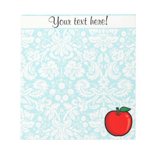 Teal Damask Pattern Apple Notepad (Front)
