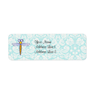 Teal Damask Pattern Dragonfly