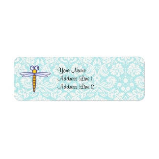 Teal Damask Pattern Dragonfly