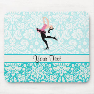 Teal Damask Pattern Ice Skating Mouse Pad