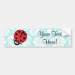 Teal Damask Pattern Ladybug Bumper Sticker