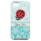 Teal Damask Pattern Ladybug