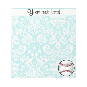 Teal Damask Pattern Softball Notepad