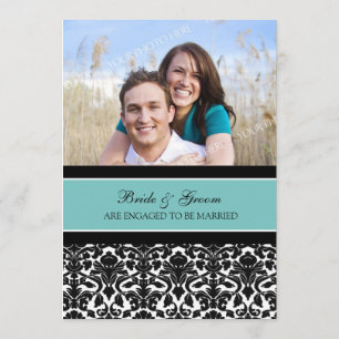 Teal Damask Photo Engagement Party Invitations