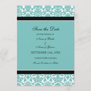 Teal Damask Photo Wedding Save the Date Card