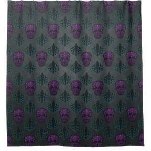 Teal Damask Purple Skull