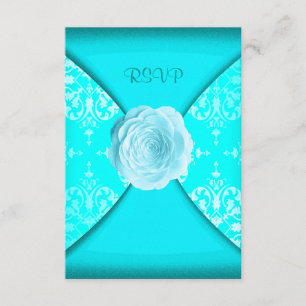 Teal Damask Rose Teal Blue All Occasion RSVP