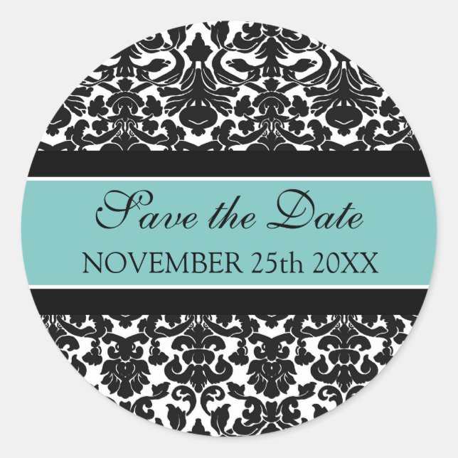 Teal Damask Save the Date Envelope Seal (Front)