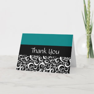 Teal Damask Swirls Thank You Cards
