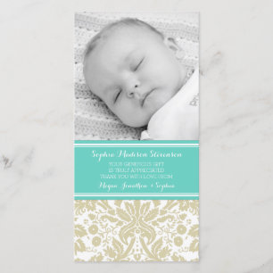 Teal Damask Thank You Baby Shower Photo Cards